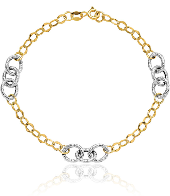 14K Solid Two Tone Gold Link Chain Bracelet