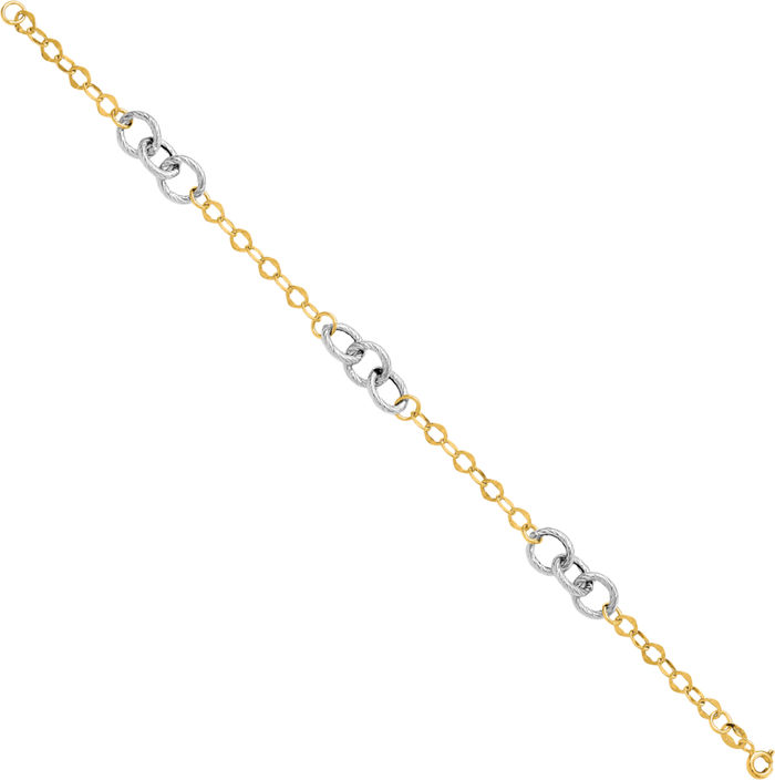 14K Solid Two Tone Gold Link Chain Bracelet