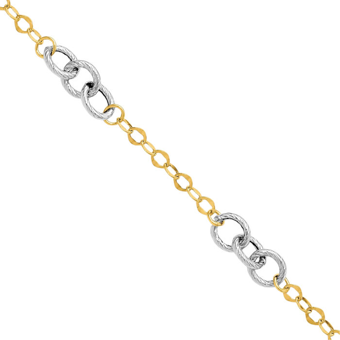 14K Solid Two Tone Gold Link Chain Bracelet