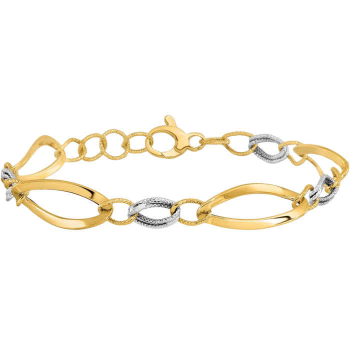 14K Solid Two Tone Gold Link Chain Bracelet