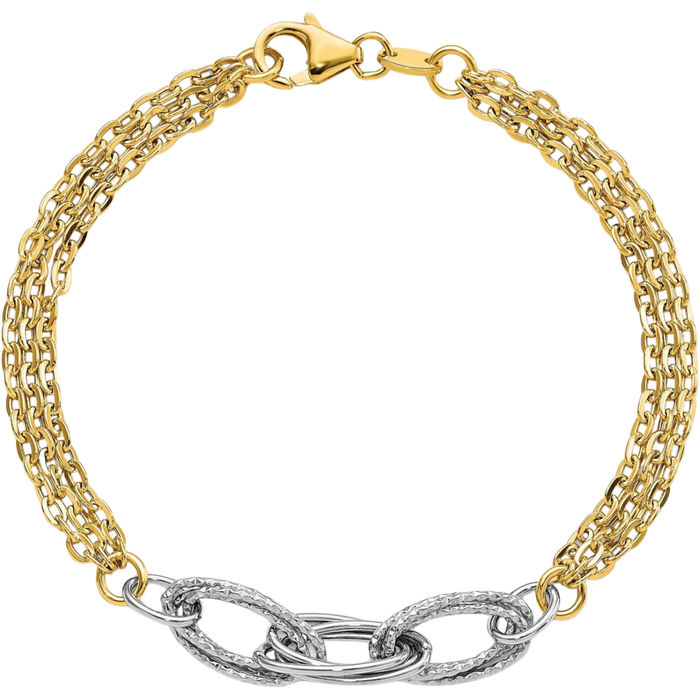 14K Solid Two Tone Gold Link Chain Bracelet