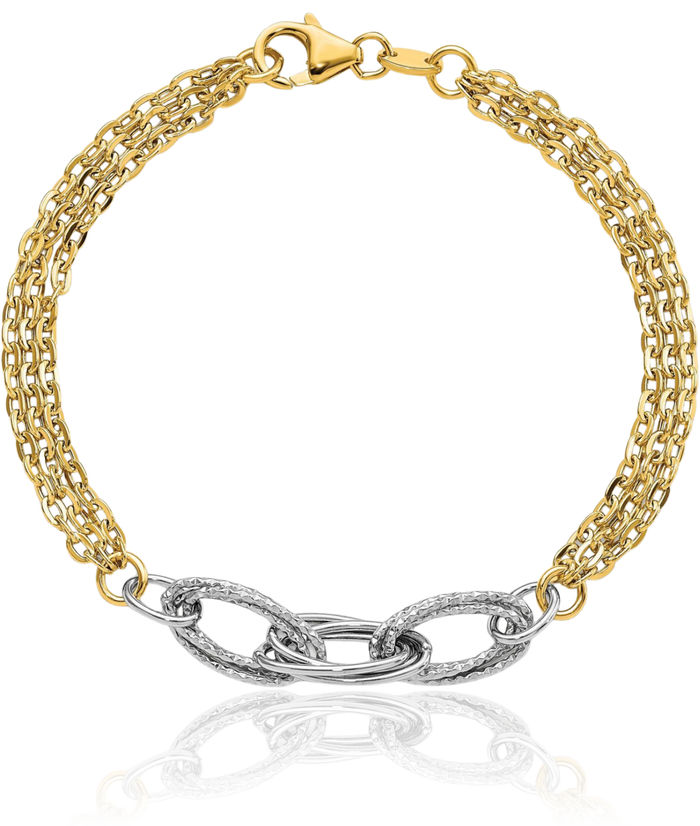 14K Solid Two Tone Gold Link Chain Bracelet