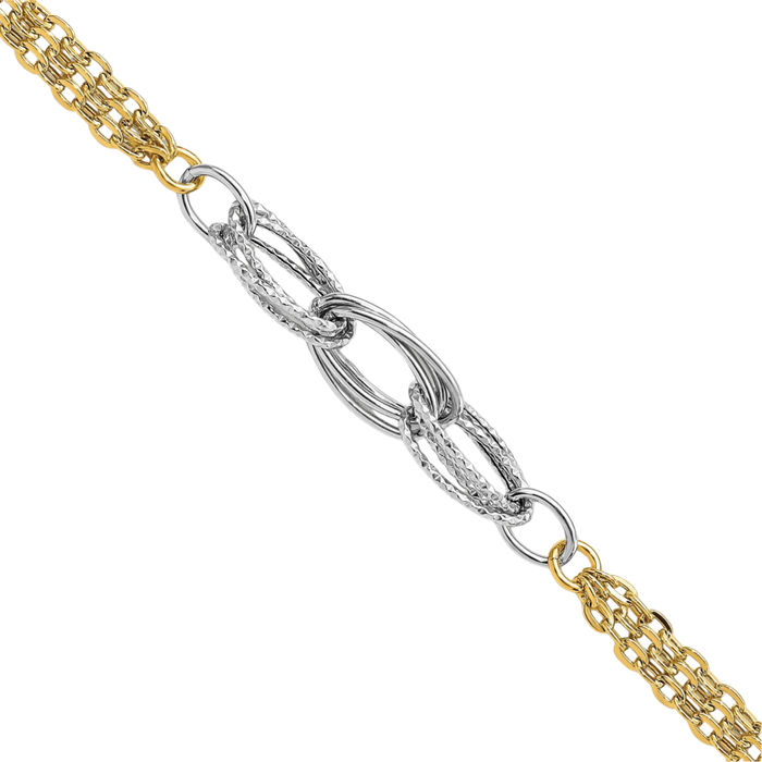 14K Solid Two Tone Gold Link Chain Bracelet