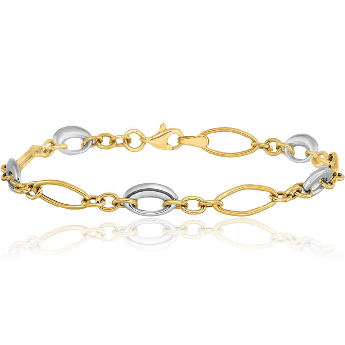 14K Solid Two Tone Gold Link Chain Bracelet