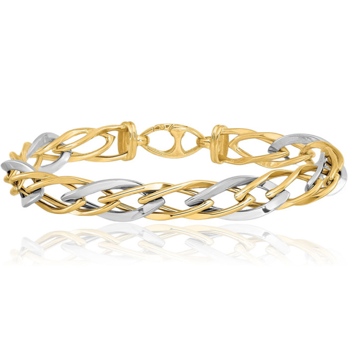 14K Solid Two Tone Gold Link Chain Bracelet