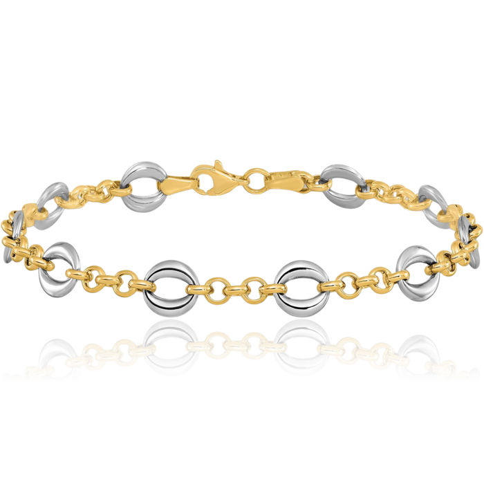 14K Solid Two Tone Gold Link Chain Bracelet