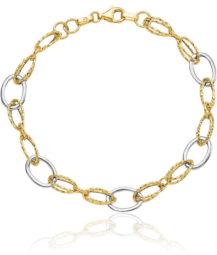 14K Solid Two Tone Gold Link Chain Bracelet