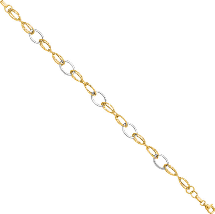 14K Solid Two Tone Gold Link Chain Bracelet