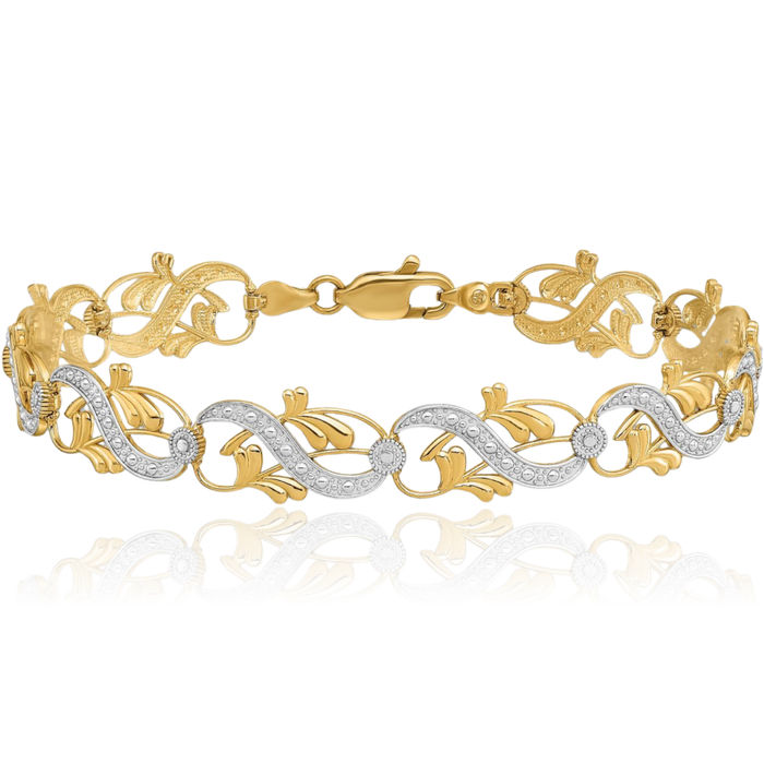 14K Solid Two Tone Yellow White Gold Link Chain Bracelet