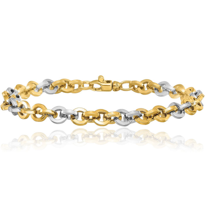 14K Solid Two Tone Gold White Link Chain Bracelet