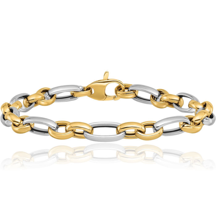 14K Solid Two Tone Gold Link Chain Bracelet