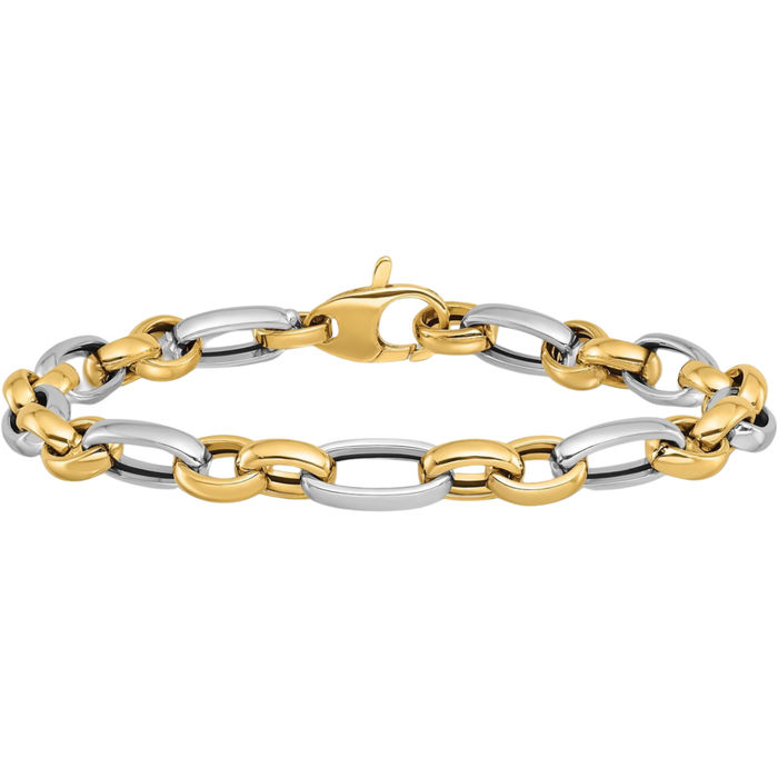 14K Solid Two Tone Gold Link Chain Bracelet