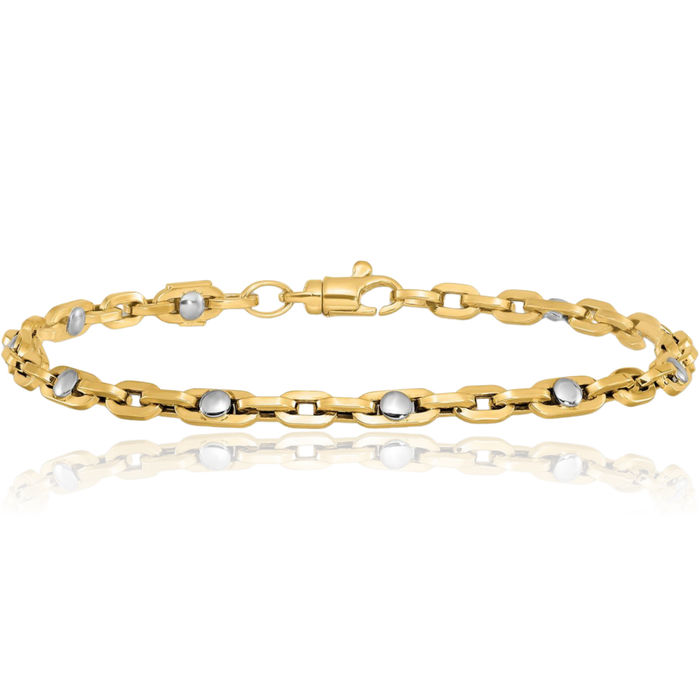 14K Solid Two Tone Gold Link Chain Bracelet