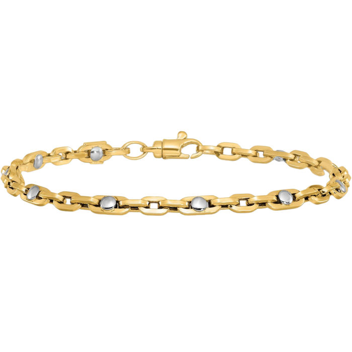 14K Solid Two Tone Gold Link Chain Bracelet