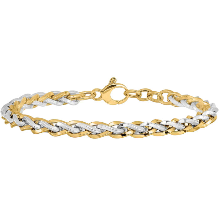 14K Solid Two Tone Gold Link Chain Bracelet