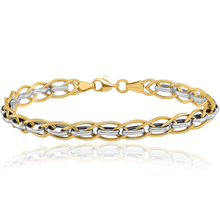 14K Solid Two Tone Gold Link Chain Bracelet