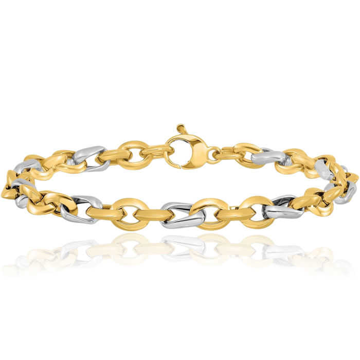 14K Solid Two Tone Gold Link Chain Bracelet