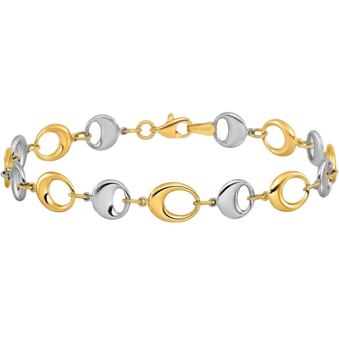 14K Solid Two Tone Gold Link Chain Bracelet