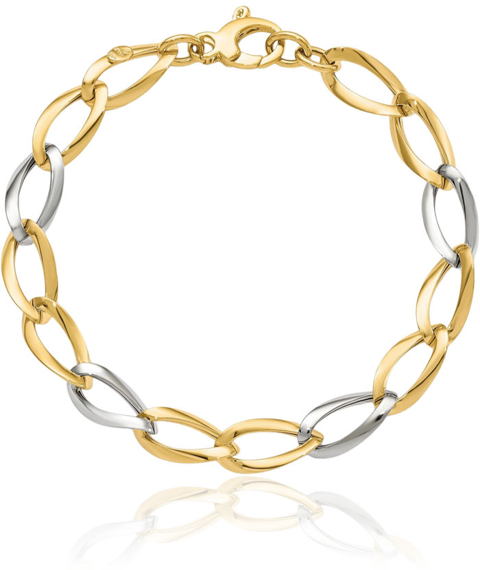 14K Solid Two Tone Gold Link Chain Bracelet