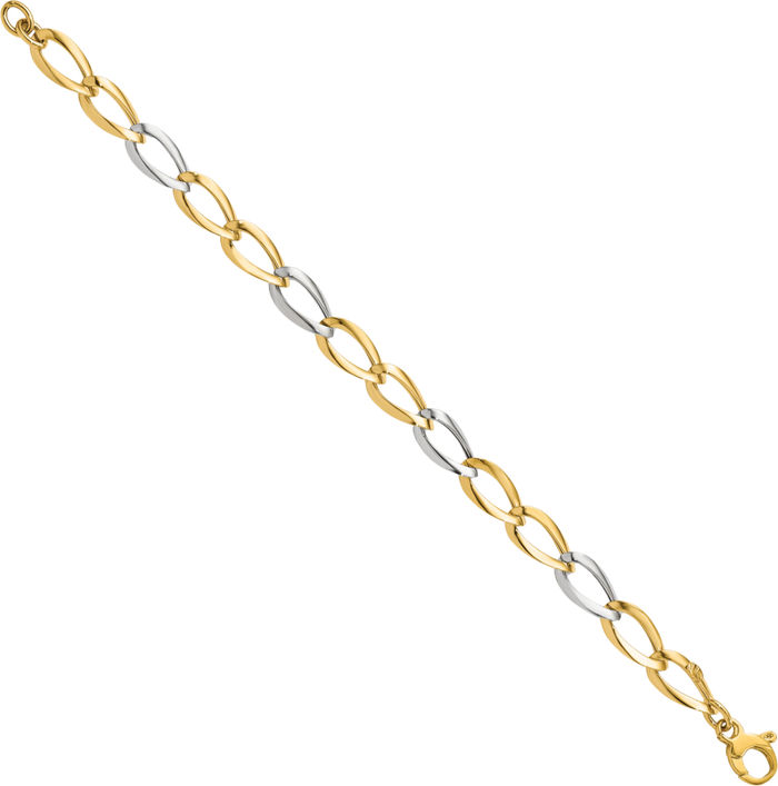 14K Solid Two Tone Gold Link Chain Bracelet