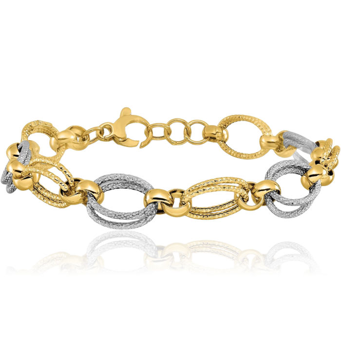 14K Solid Two Tone Gold Link Chain Bracelet