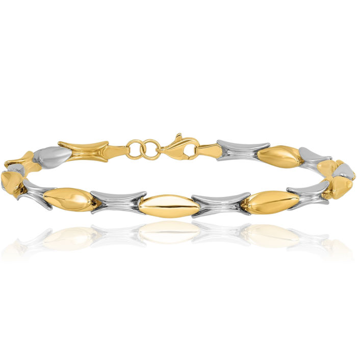 14K Solid Two Tone Gold Link Chain Bracelet