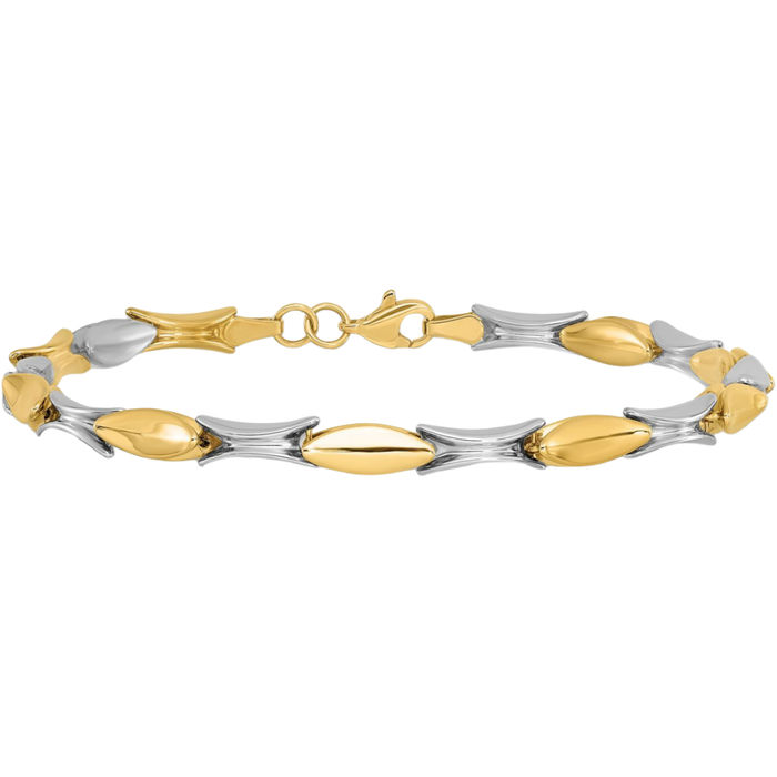 14K Solid Two Tone Gold Link Chain Bracelet