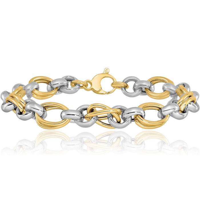 14K Solid Two Tone Gold Link Chain Bracelet