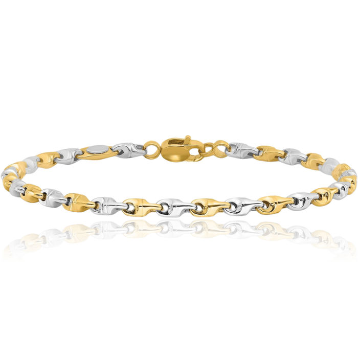 14K Solid Two Tone Gold Link Chain Bracelet