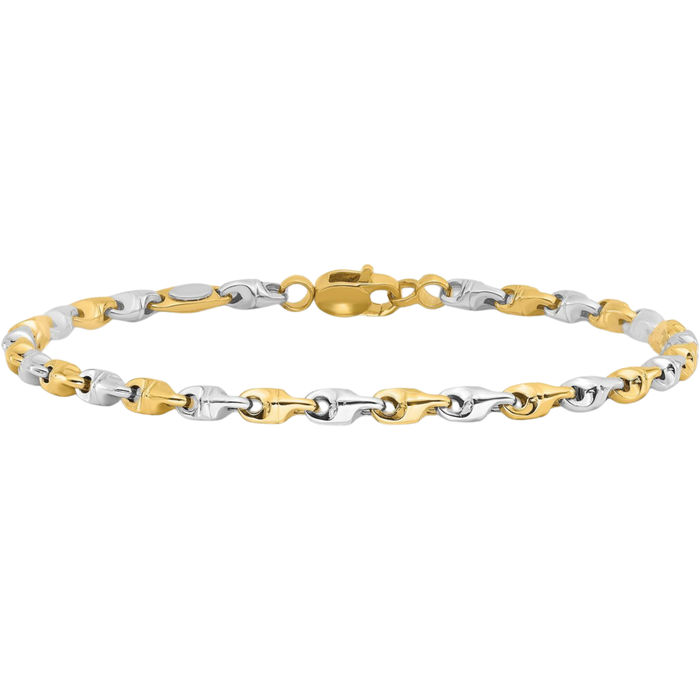 14K Solid Two Tone Gold Link Chain Bracelet