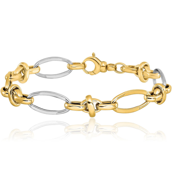 14K Solid Two Tone Gold Link Chain Bracelet