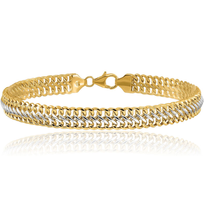14K Solid Two Tone Yellow White Gold Link Chain Bracelet