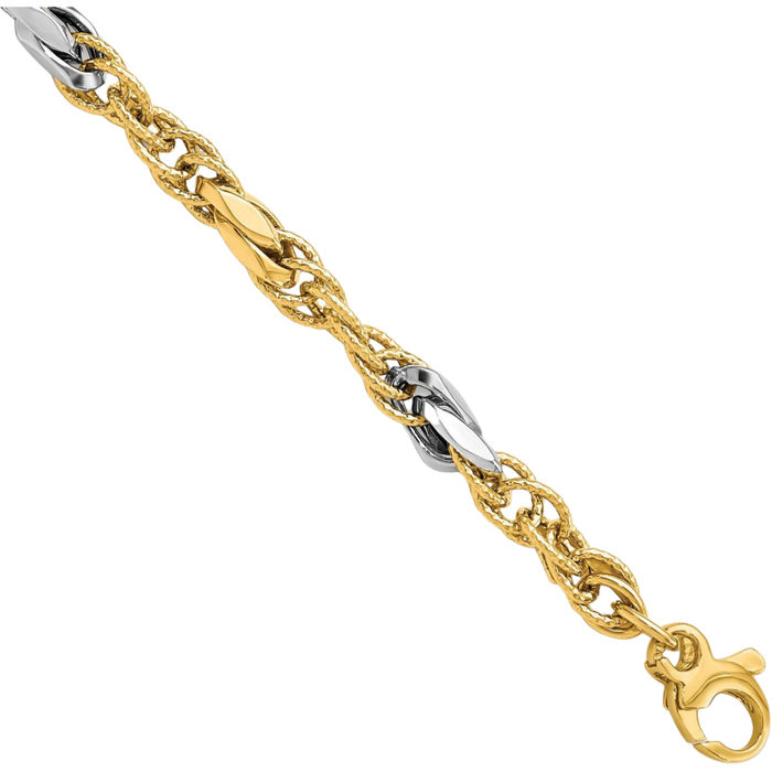 14K Solid Two Tone Gold Link Chain Bracelet