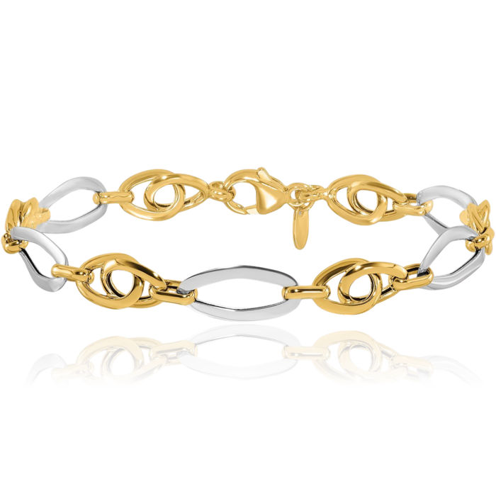 14K Solid Two Tone Gold Link Chain Bracelet