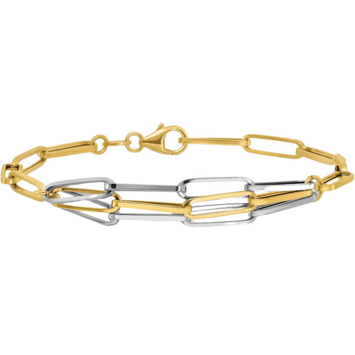 14K Solid Two Tone Gold Link Chain Bracelet