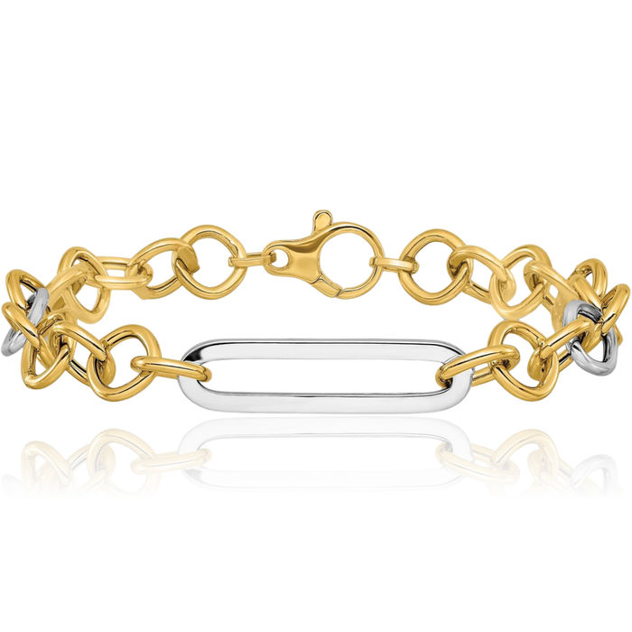 14K Solid Two Tone Gold Link Chain Bracelet