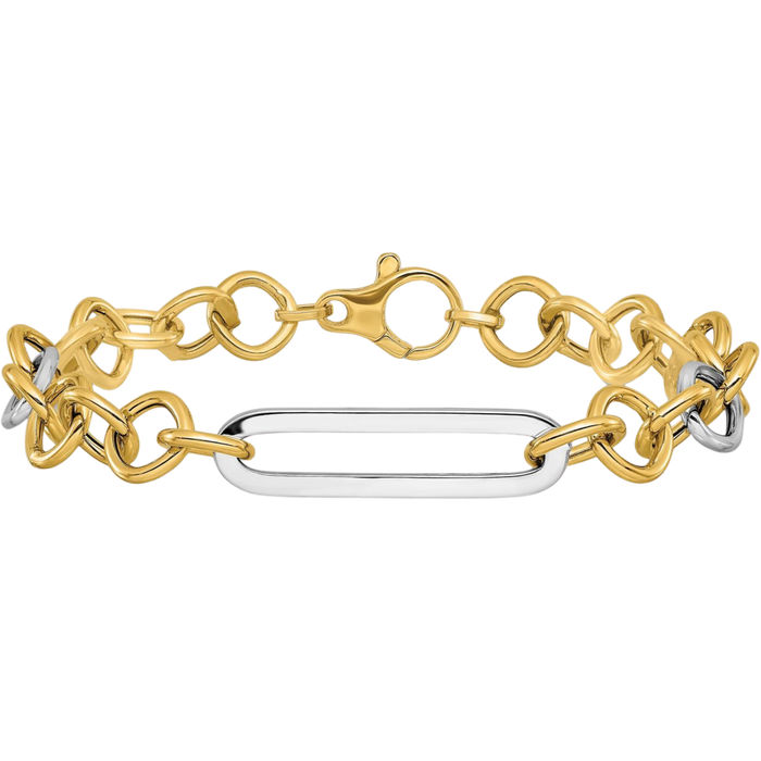 14K Solid Two Tone Gold Link Chain Bracelet