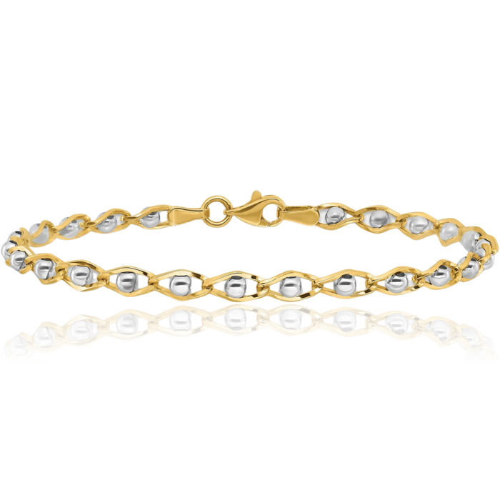 14K Solid Two Tone Gold Link Chain Bracelet