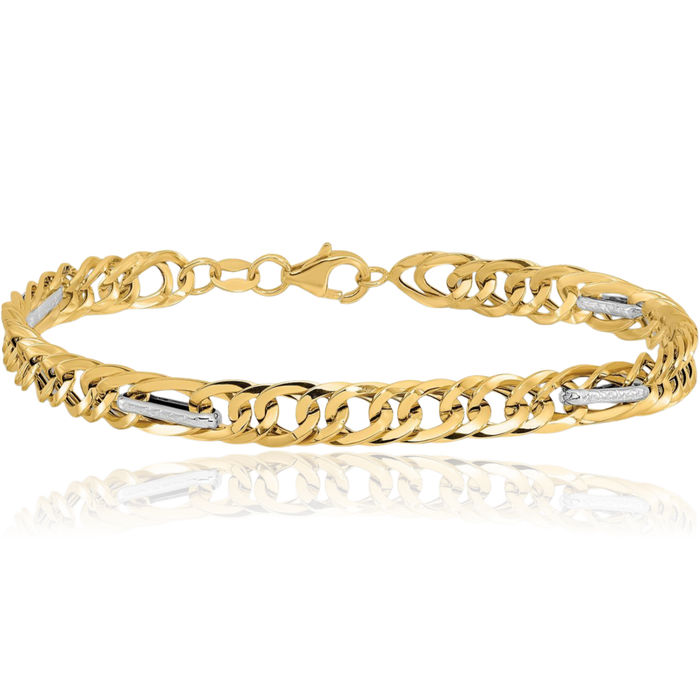 14K Solid Two Tone Yellow White Gold Link Chain Bracelet