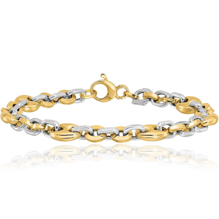 14K Solid Two Tone Gold Link Chain Bracelet