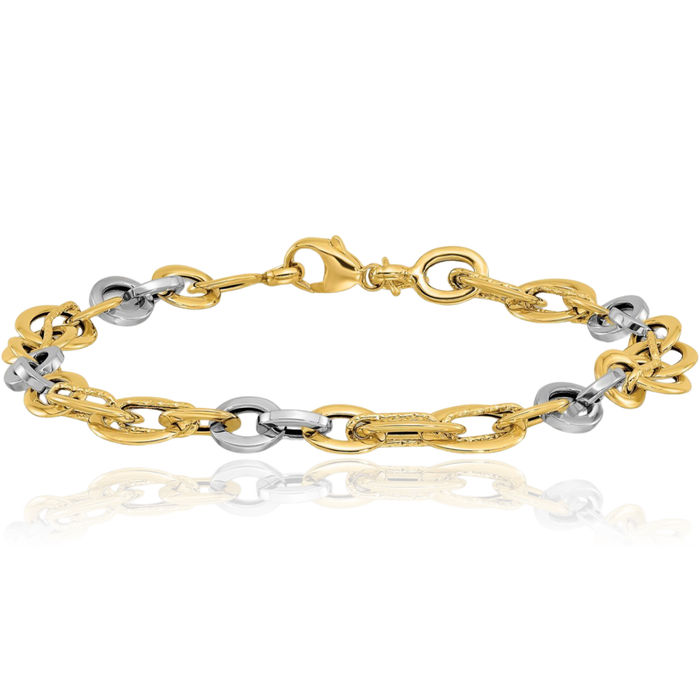 14K Solid Two Tone Gold Link Chain Bracelet