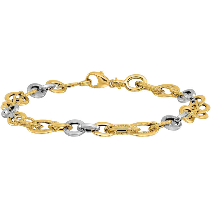 14K Solid Two Tone Gold Link Chain Bracelet