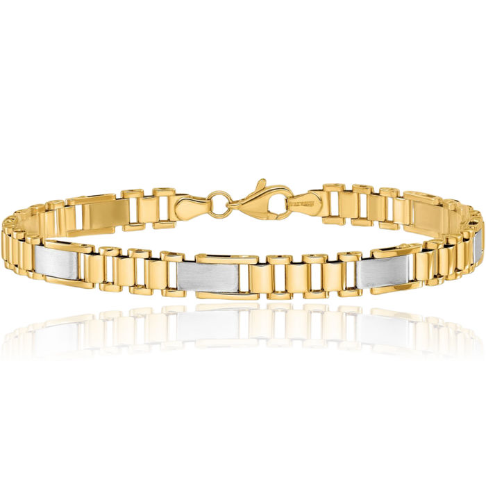 14K Solid Two Tone Gold Link Chain Bracelet