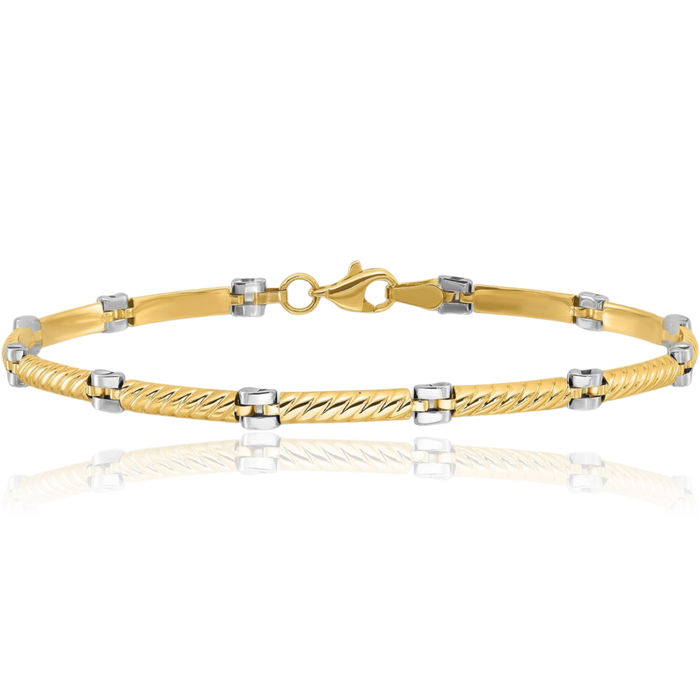 14K Solid Two Tone Gold Link Chain Bracelet