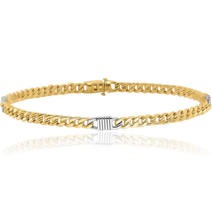 14K Solid Two Tone Gold Link Chain Bracelet