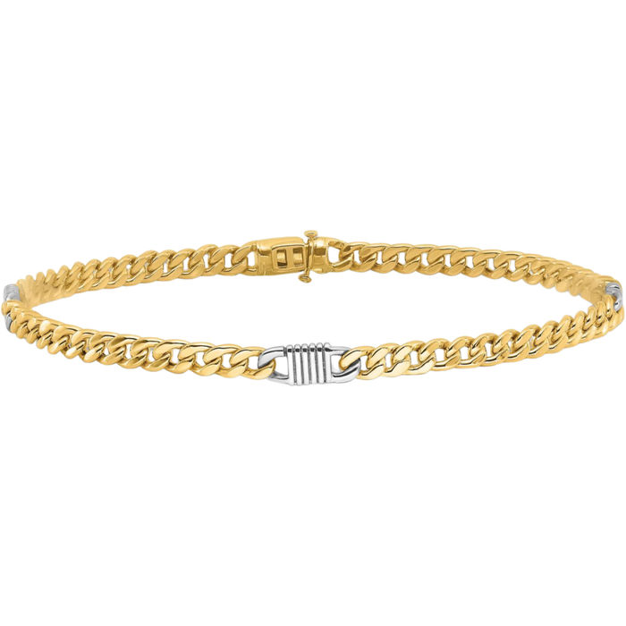 14K Solid Two Tone Gold Link Chain Bracelet