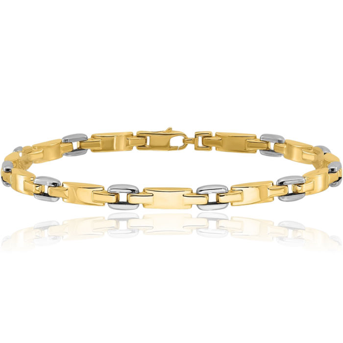 14K Solid Two Tone Gold Link Chain Bracelet