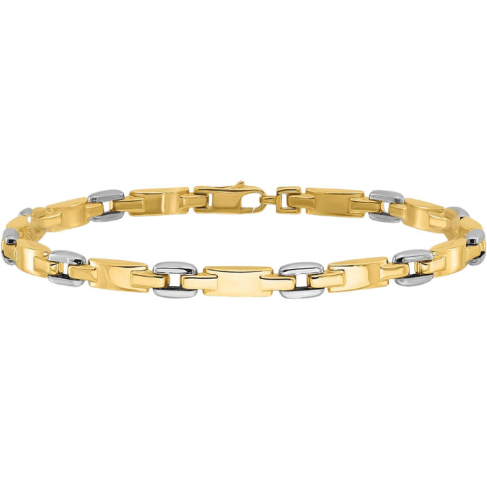 14K Solid Two Tone Gold Link Chain Bracelet