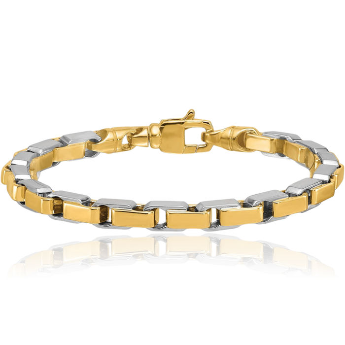 14K Solid Two Tone Gold Rectangular Link Chain Bracelet