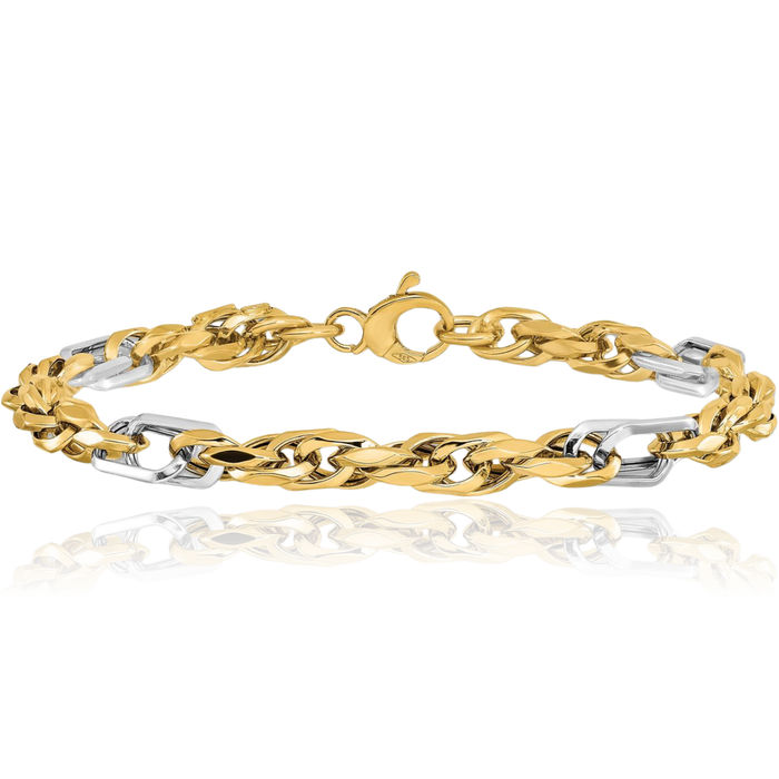 14K Solid Two Tone Gold Link Chain Bracelet